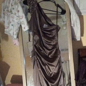 Suzi Chin for Maggy Boutique Brown One Shoulder Dress